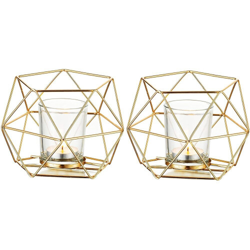 Geometric Design Tea Light Holder, Metal Wire Construction For Durable Decor