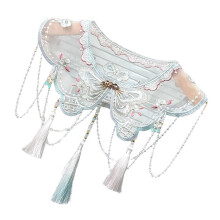 Detachable Faux Collar with Beaded Chain Tassels Vintage-Blue