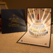 Musical 3D Pop Up Birthday Card Cake Fireworks, LED Light Up Voice Recorder Gift