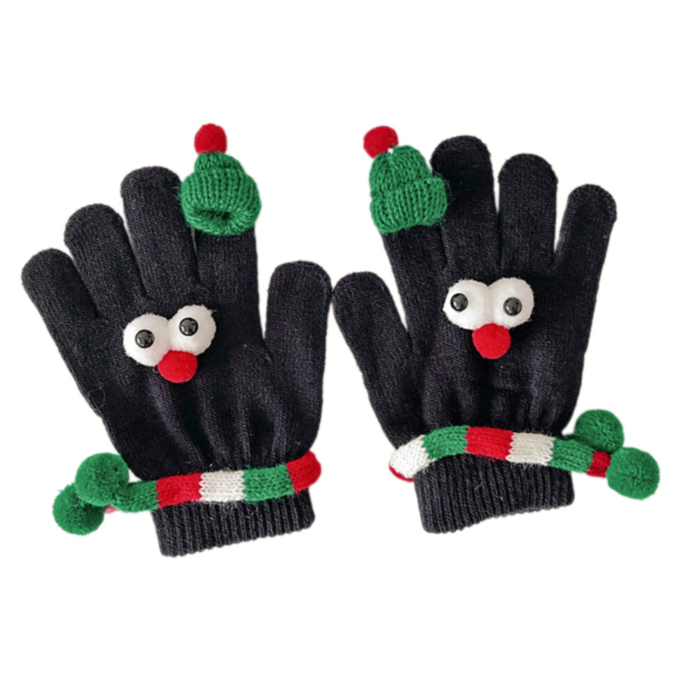 Black Holiday Theme Santa Hat Decors Gloves Knitted- Children