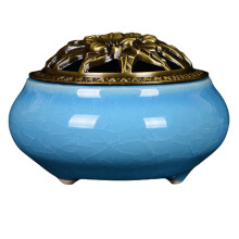 Handmade Incense Burner with Ash Catcher, Ceramic Coil Cone Stick Incense Holder with Lid, Zen Decor for Meditation Room, Includes Fireproof Cotton, S