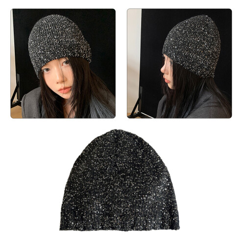 Eye-Catching Black Sequins Hat Sparkly Beanies Adds-Black 2