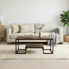 Alivio 2-Tier Industrial Coffee Table with Metal Frame &amp; Wooden Top Sturdy Center Table for Living Room (Brown)