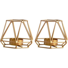 Geometric Candlestick, Iron Wire Metal Hollow Out 3D Design, Solid Metal Bottom Cup For Wax Or Flameless Led Tea Light Or Votive Candle, Luxury Platin