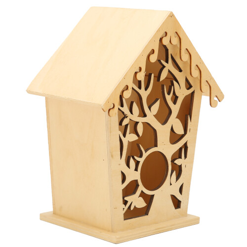 DIY Ταΐστρα Πουλιών Φυσικό Ξύλινο Στολίδι Birdhouse για Διακόσμηση Κήπου Φύλλα Δέντρου 2