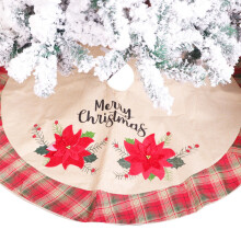 Christmas Tree Skirt Linen Burlap Xmas Tree Decorations Holiday Home Decor Red Black Plaid Buffalo Edge Rustic Festive Mat for Christmas Trees (1PCS)