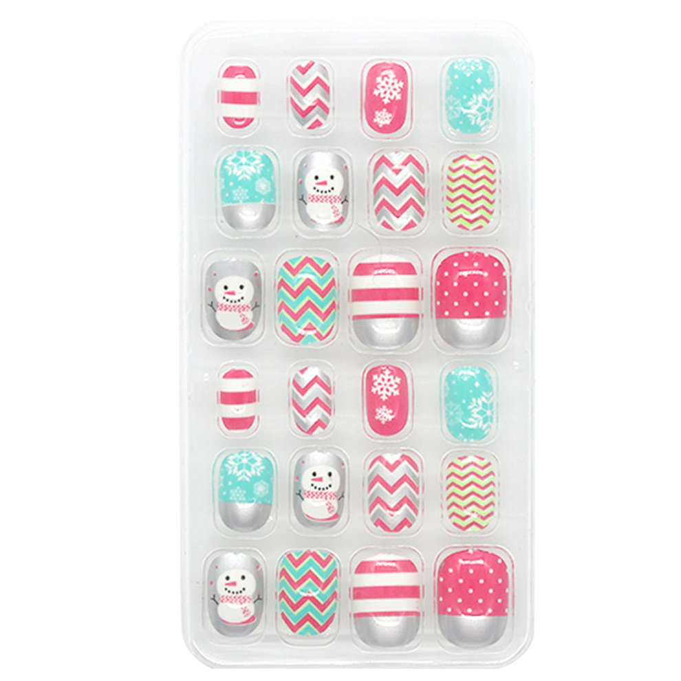 Festive Delight Press On Nails, Short Square Glossy Snowflake Reindeer Design Christmas False Nails, Easy Application For Girls And Kids Celebration G