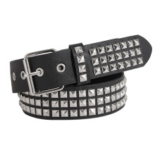 Fashion Teens Studded Decors Belt-Three rows of square