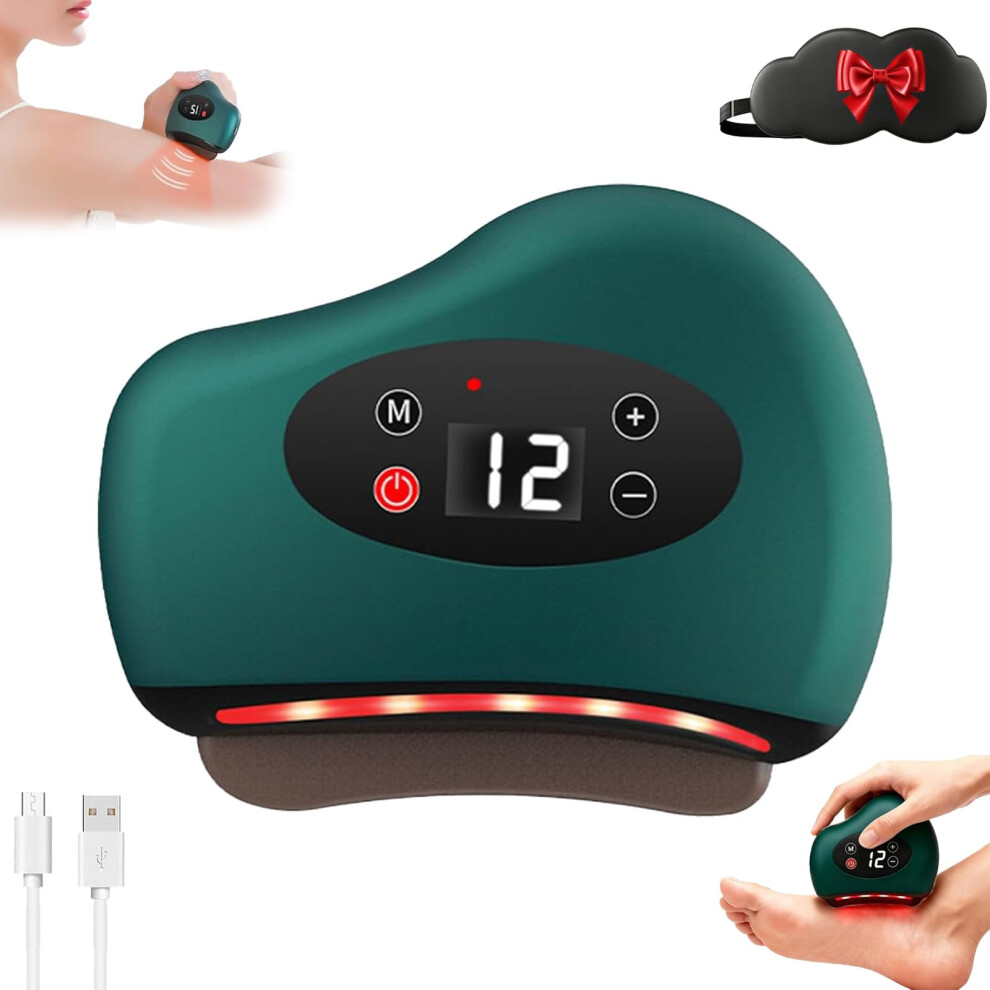 Foot Scraper With Heating And 12Mode Vibration, 4In1 Plantar Massage Tool, Green And Black