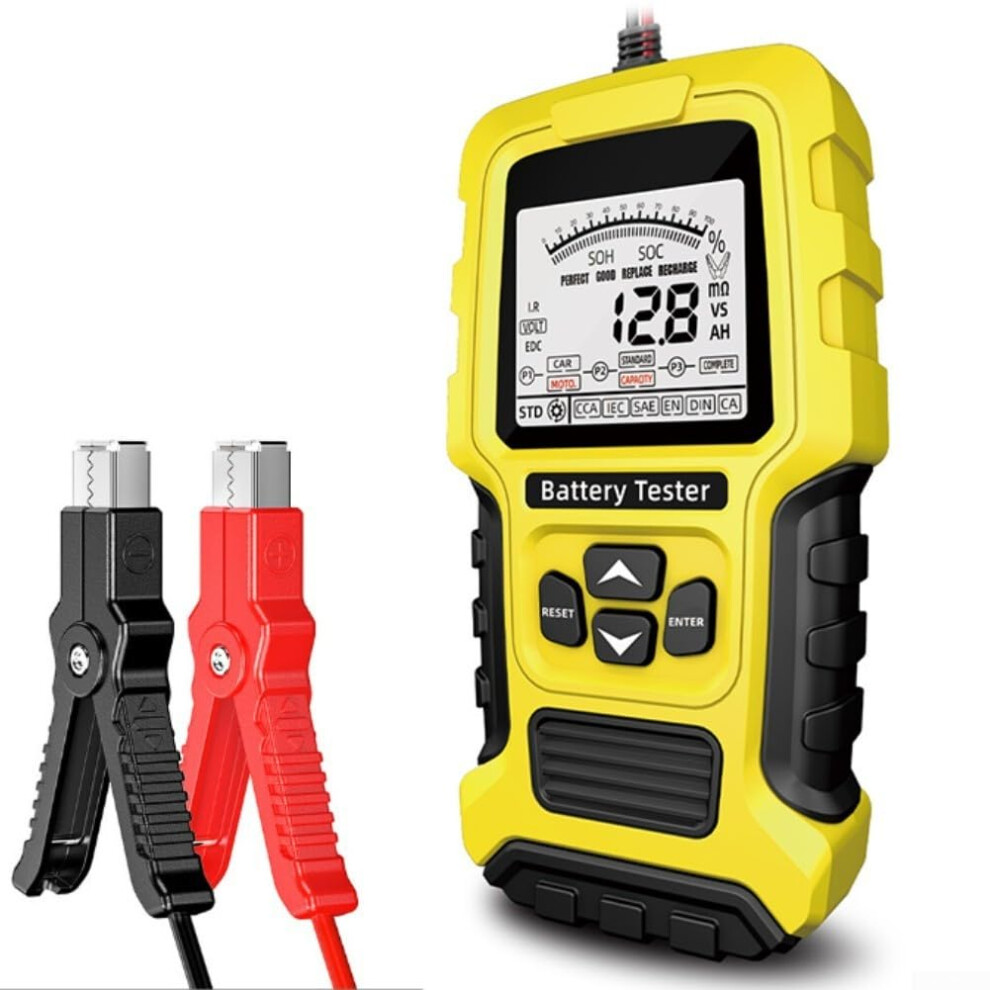 Automotive Battery Tester With Digital Lcd Display For Flooded Gel Efb Acid Batteries Measures Soc Cca Ri Yellow 9323874236643