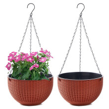Hanging Basket Self Watering Outdoor Plant Pot With Water Reservoir And Drain Hole 21cm Orange M 2 Pack With Chains