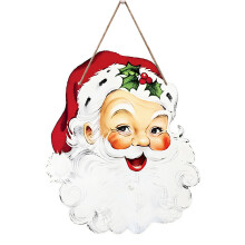Houten hangbord voor kerstdecoratie, transparante acryl kerstversiering, vintage stijl kerstmangezicht met feestelijk ontwerp en ophanglus van