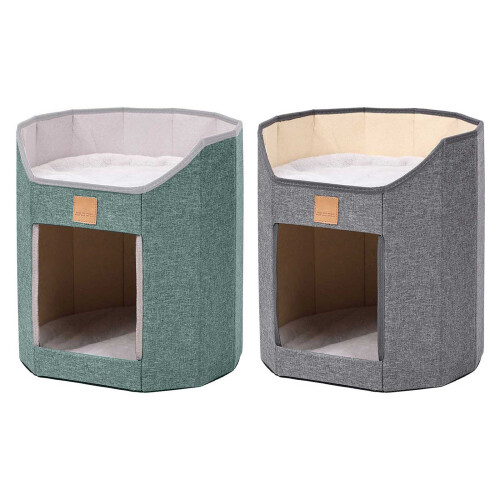 Double Deck Cat Tree House Cats Bed Scratchproof-Gray 1