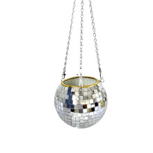 Mirrored Disco Ball Hanging Planter Silver Size Small Indoor Plant Decor