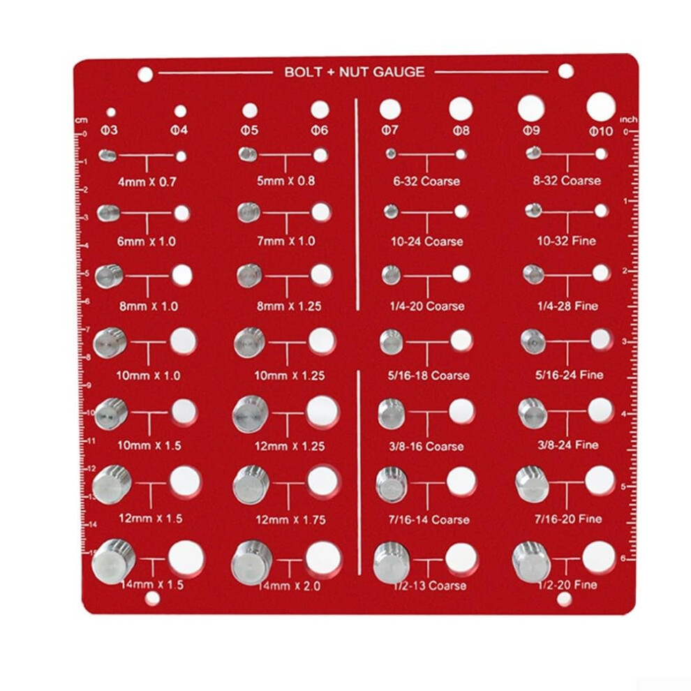 Thread Identifier Gauge 28Thread Nut And Bolt, Imperial And Metric, Aluminum Alloy, Predrilled Mounting Holes 9323874238616