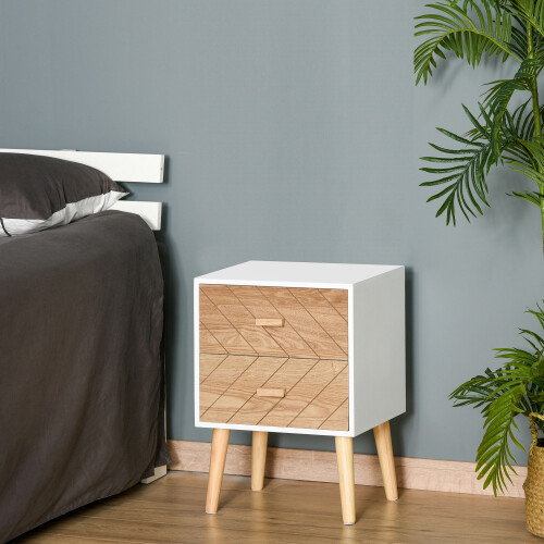 Homcom HOMCOM Bedside Table 2 Drawers Side Cabinet Wooden Storage Chest