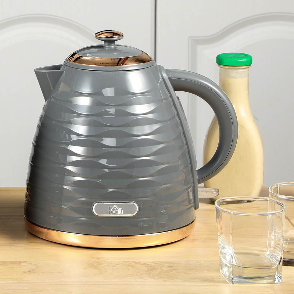Homcom Electric Kettle, Fast Boil, 1.7L, 3Kw, Swivel, Ripple Grey