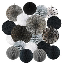 Pompons de papel de seda, fácil montagem para decoração criativa, inclui 9 flores de 25 cm, 6 leques de papel para pendurar, 4 bolas de papel em