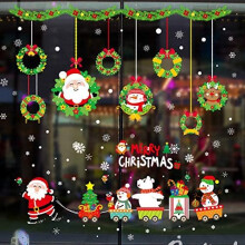 Decorações de Natal em vinil fosco para janelas, adesivos fofos de Papai Noel e flocos de neve para reutilizar e espalhar alegria natalina de forma