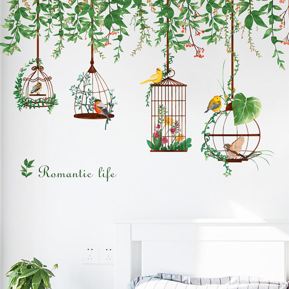 Classroom Nursery Decoration Removable Wall Decal, Easy Apply and Remove Birds and Birdcage Design for Smooth Surface Application