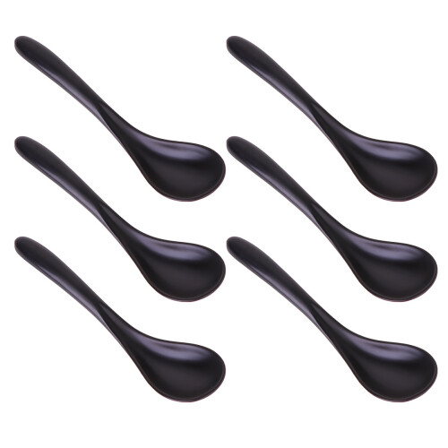 6Pcs Black Tableware Soup Spoons Handmade Flatware for Dining