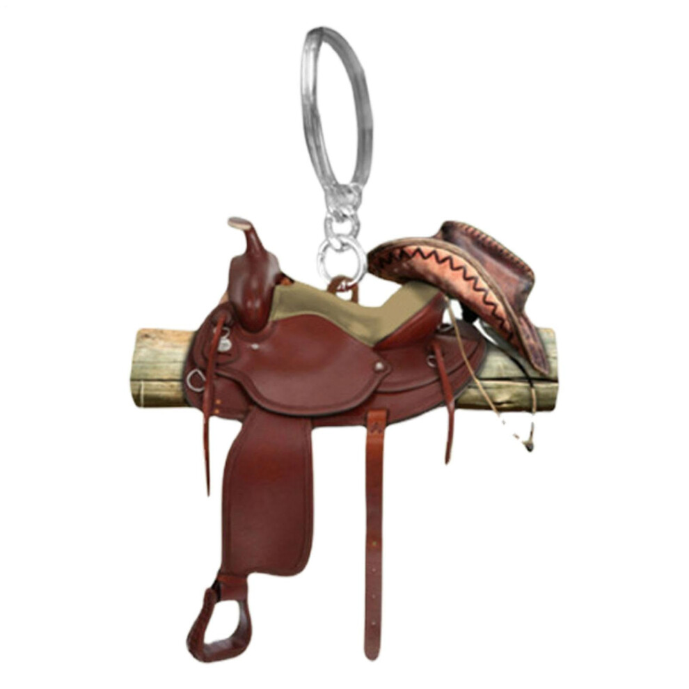 Saddle Keychain Acrylic Horse Car Ornament Cowboy And Cowgirl Lover Accessory Rear View Mirror Decor For Car And Truck 9105992490097