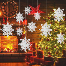 Decorações de flocos de neve 3D brancos, atmosfera de paraíso invernal para decoração festiva, reutilizáveis e fáceis de instalar, papel de