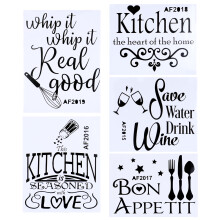 Reusable Wood Sign Stencils, Farmhouse Kitchen Stencils for DIY Rustic Home Decor, Craft Stencils for Wood and Painting Templates, 5Pcs, PVC Self-adhe