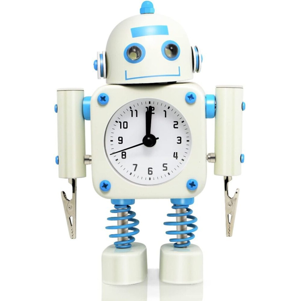 Easy Setup Timepiece, Robot Design Alarm Clock with Snooze Function for Kids, Silent Operation Nightstand Clock with Flashlight Eyes for Childrens Roo