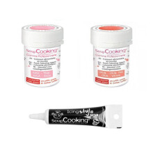 2 coloranti alimentari rosa poudré-corallo + Penna per glassa nera
