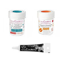 2 corantes alimentares azul escuro-laranja + Caneta de glacê preta