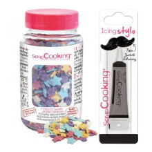 Decorações doces estrelas arco-íris 55 g + Caneta de glacê preta
