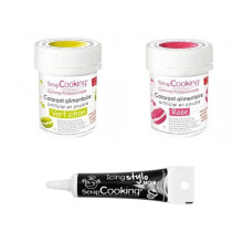 2 corantes alimentares rosa-verde limão + Caneta de glacê preta