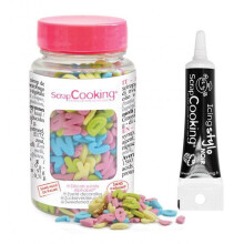 Decorações doces em pote Alfabeto 55 g + Caneta de glacê preto