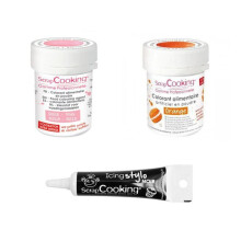 2 corantes alimentares laranja-rosa em pó + Caneta para glacê preto