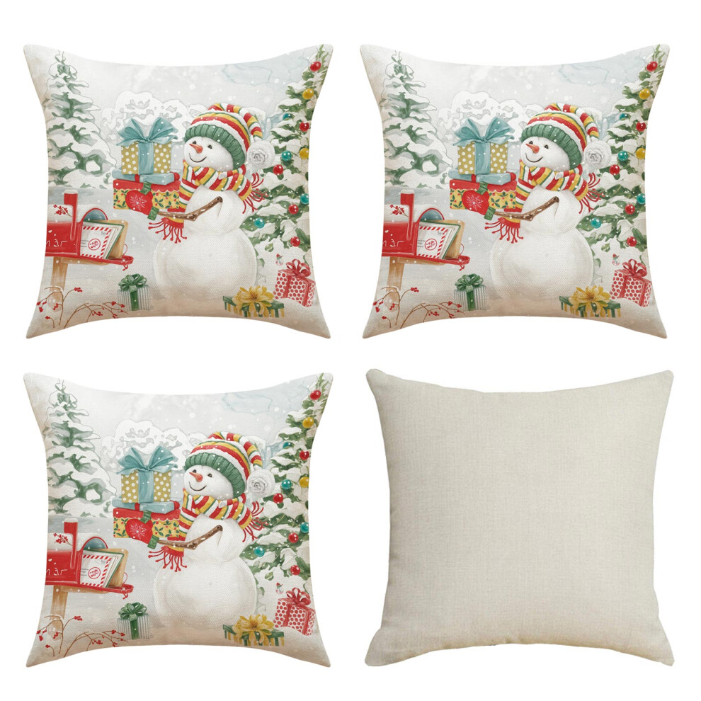 Snowman Print Pillowcase Linen Pillow Covers Breathable-Style 3