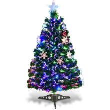 Festive 90Cm Artificial Christmas Tree, Pre-Lit Fiber Optic Christmas Tree With Flame Retardant Leaves, Metal Stand & Easy Assembly, Perfect For Holid