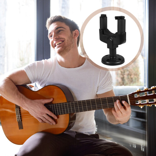 Suportes De Parede Para Guitarra Com Fixação Automática E Base (Preto) 2
