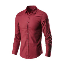 Dress Shirts Men's Regular SlimFit NonIron Stretch Long Sleeve Oxford ButtonDown Wine Size L Professional Office