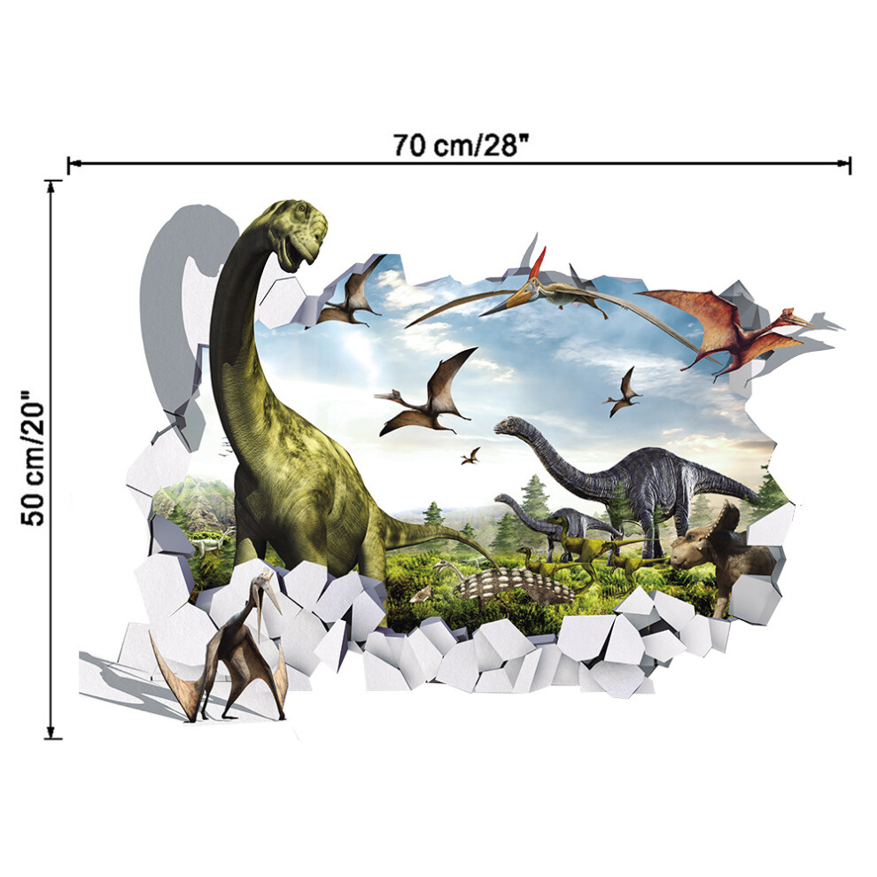 Dinosaur Wall Sticker Set, Self-Adhesive Peel and Stick Wall Decal Mural for Kids Room Playroom Nursery, Removable and Reusable 3D Smashed Dinosaur De
