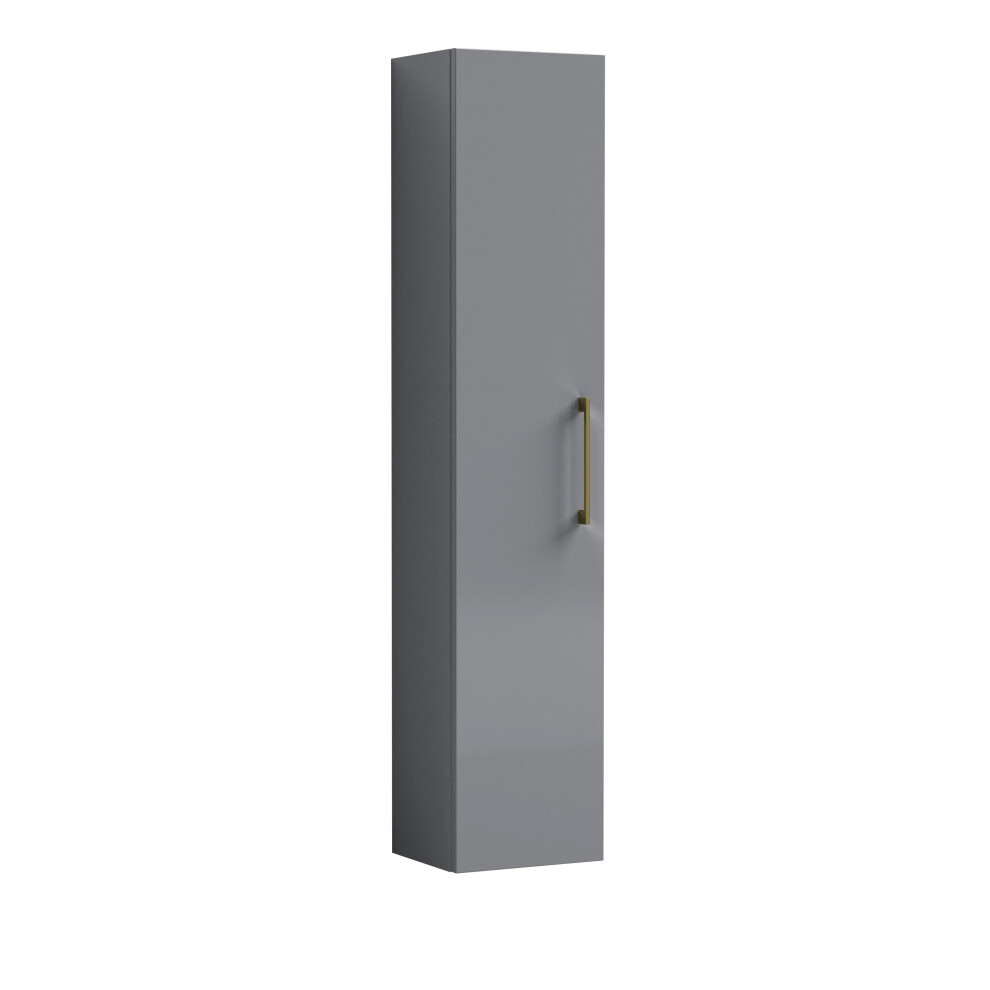 New Balterley 300Mm Wall Hung 1 Door Tall Unit – Satin With Brushed Brass Handle, 1433 X 300 X 235Mm Grey Bfle2261h017
