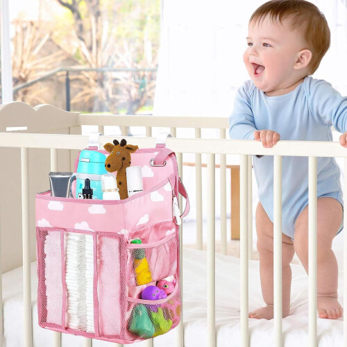Diaper Holder Waterproof Adjustable Multi Pocket Organizer Pink Nursery Storage Easy Access 1