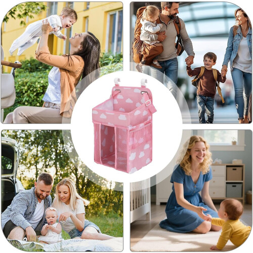 Diaper Holder Waterproof Adjustable Multi Pocket Organizer Pink Nursery Storage Easy Access 2
