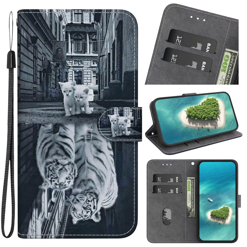 Kickstand Wallet Case For Oppo A38 4G Pu Leather Flip Cover Magnetic Closure Stand Card Slot Cat Tiger Pattern 9105992494248