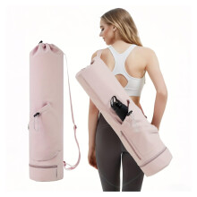 Yoga Mat Bag Large Opening Tote Carrier With Waterproof Wet Pocket Drawstring Water Bottle Pocket Adjustable Strap Pink
