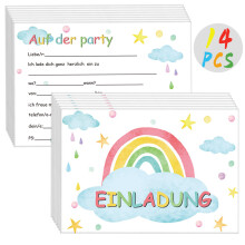Rainbow Birthday Invitations, Vibrant Rainbow Clouds Party Invite Cards, Double-Sided Fill-In Invitation, Perfect For Child-Friendly Design, Smooth Wr