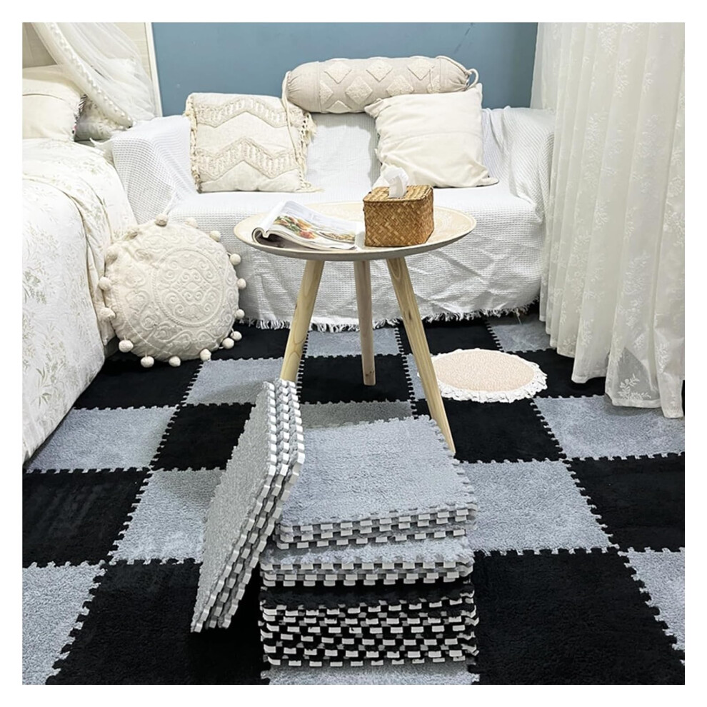 Flooring 10Pc Fluffy Interlocking Carpet Tiles With Border Plush Foam Play Mats Interlocking Puzzle Floor Tiles