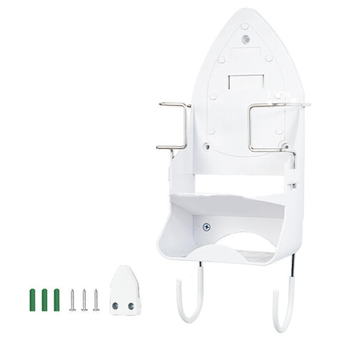 SpaceSaving Iron & Accessories Wall Shelf White Finish WallMounted With Hooks