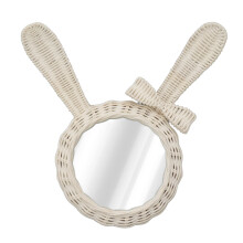 Decorative Mirror For Home Wall Art, Unique Design Woven Rattan Makeup Mirror Rabbit Shaped HD Imaging Bohemian Style Easy To Hang Retro Glass Frame W