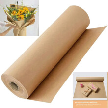Papel de embalagem versátil para artesanato DIY, embrulho de flores, rolo de papel kraft marrom de 30 cm x 1 m, material de polpa de madeira